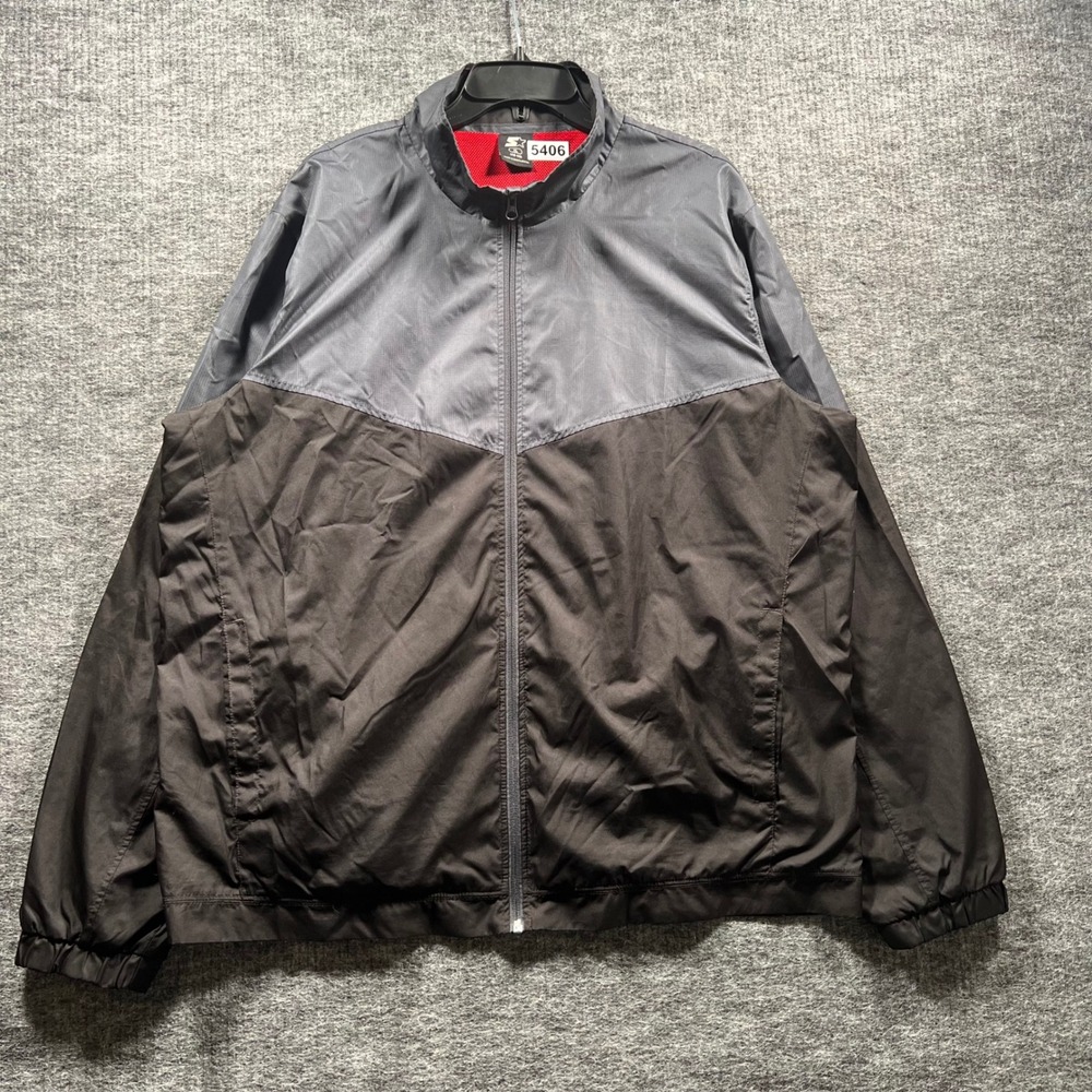 Starter Mens Windbreaker Jacket XL Grey Black Colorblock Full Zip Mesh Lined